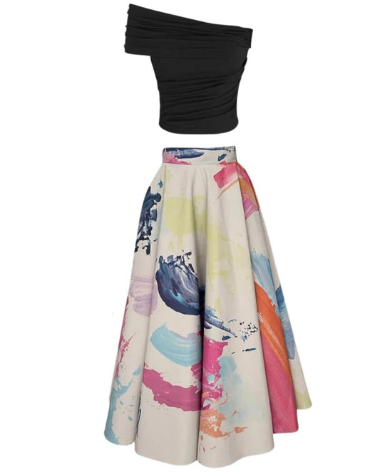 Picasso Canvas Painted Skirt and Top Set