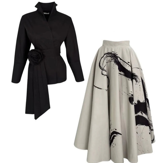 The Ivory Vogue Shirt and Skirt Set